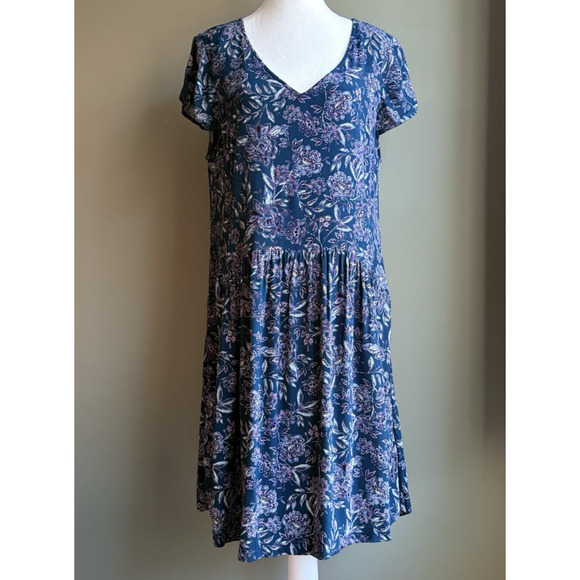 Garnet Hill Teal Floral Paisley V-neck Fit & Flare Dress Lined Pockets 12 Boho - Picture 12 of 16